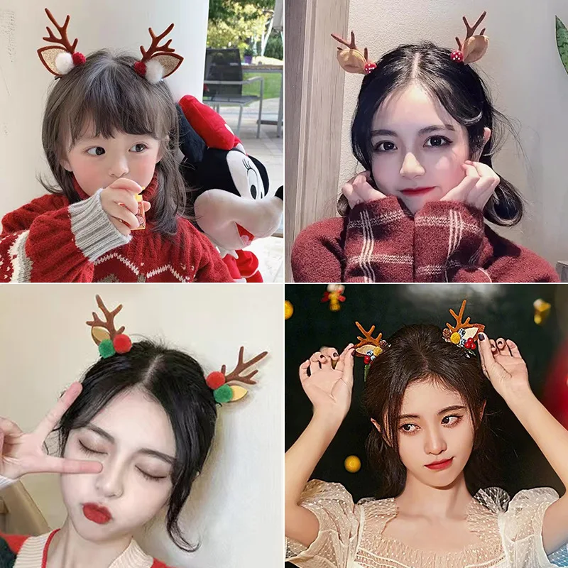 Christmas Reindeer Antlers Horn Flower Headband Clasp Headwear for Kids Adult New Year Party Halloween Cosplay hair accessories hair headband deer ears headgear