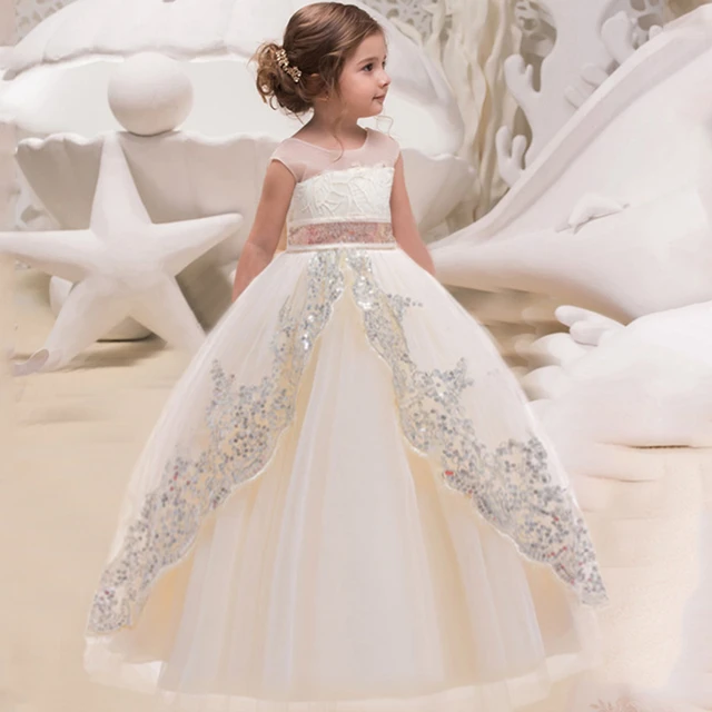 Vestido blanco largo de dama de honor para niñas, vestidos de lentejuelas  para niños, Princesa de Navidad, fiesta de cumpleaños, boda, Vestido de  Graduación - AliExpress