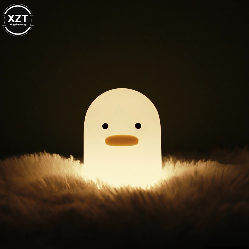 USB Rechargeable Night Light Cute Duck Silicone Night Lights Touch Pat Sensor Bedroom Bedside Lamp for Kids Baby Children's Gift