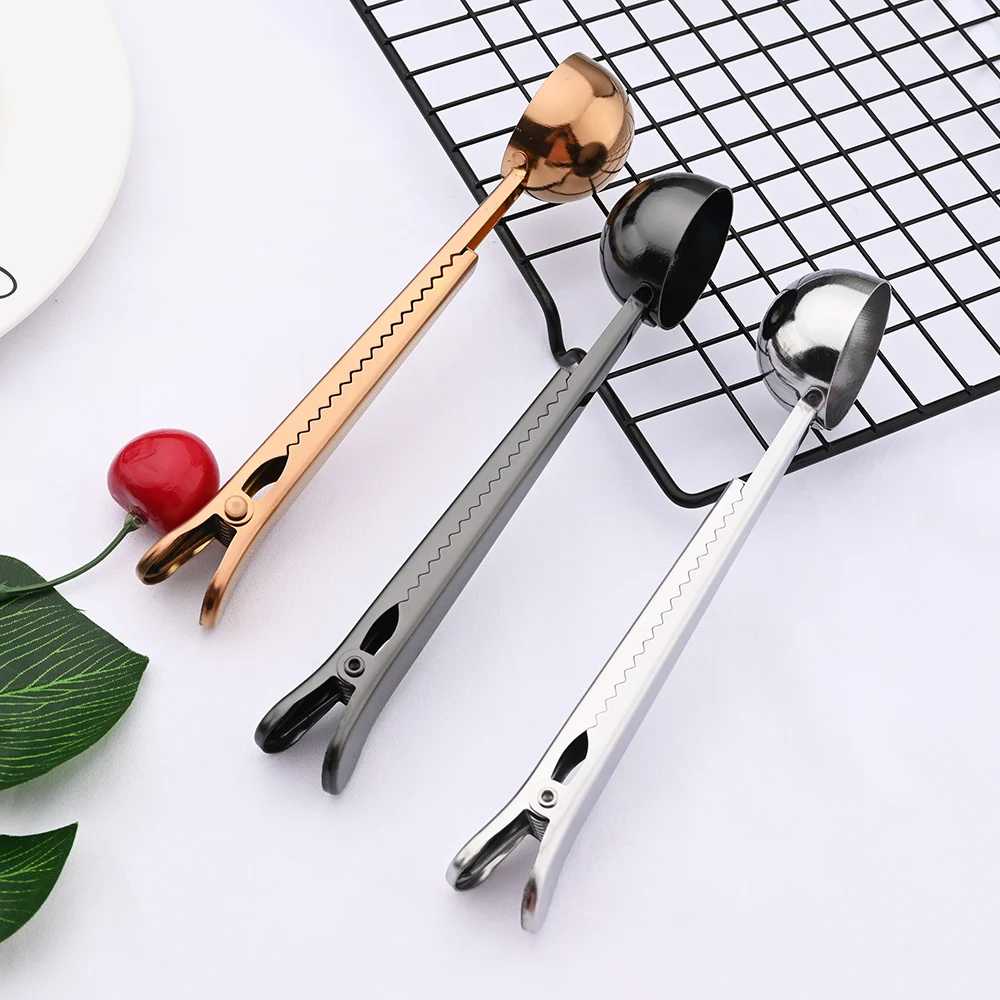 2in1 스테인레스 스틸 커피 스푼 씰링 클립 주방 골드 액세서리 Recipient Cafe Expresso Cucharilla Decoration