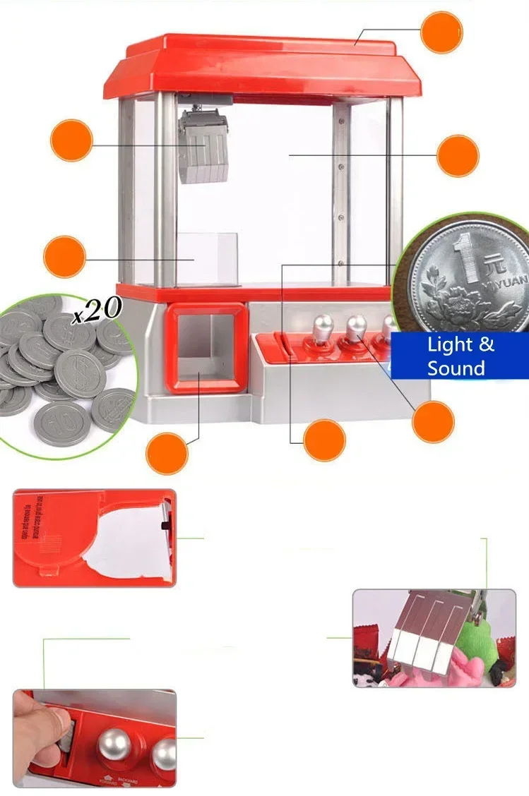[Funny] The Electronic Claw Game toy grab win candy gum and small toys console light & music Put in the COINS candy arcade gift 2