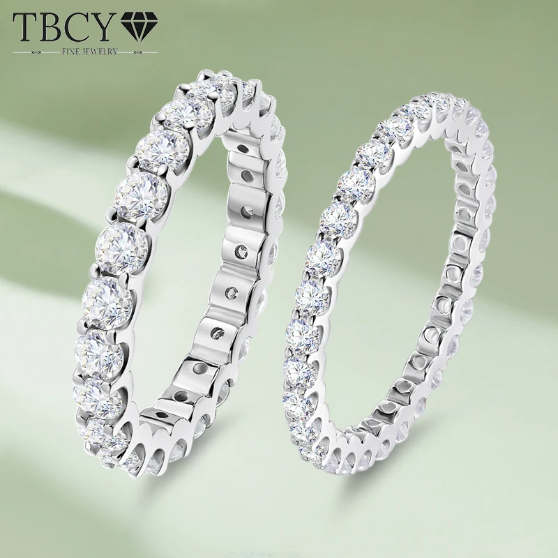 

TBCYD 2/3MM D Color Full Moissanite Rings For Women S925 Silver Sparkling Diamond Eternity Wedding Band Party Fine Jewelry Gifts