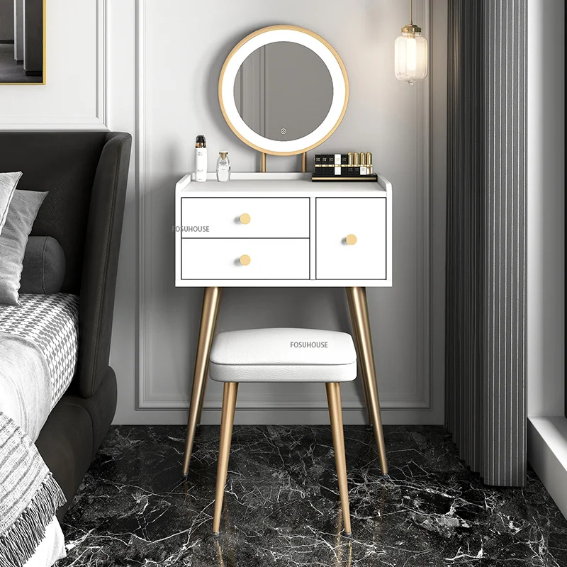 Vanity Set Dressing Table Bedroom Wood Modern Small Household Type Light  Luxury Locker Integrated Make-up Desk With Mirror And Drawers Free