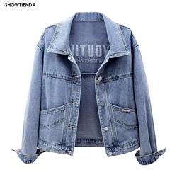 Turn-down Jackets Collar Loose Denim Jacket Women Spring And Autumn Single Breasted Female Outwear Casual Jean Coats Jackets