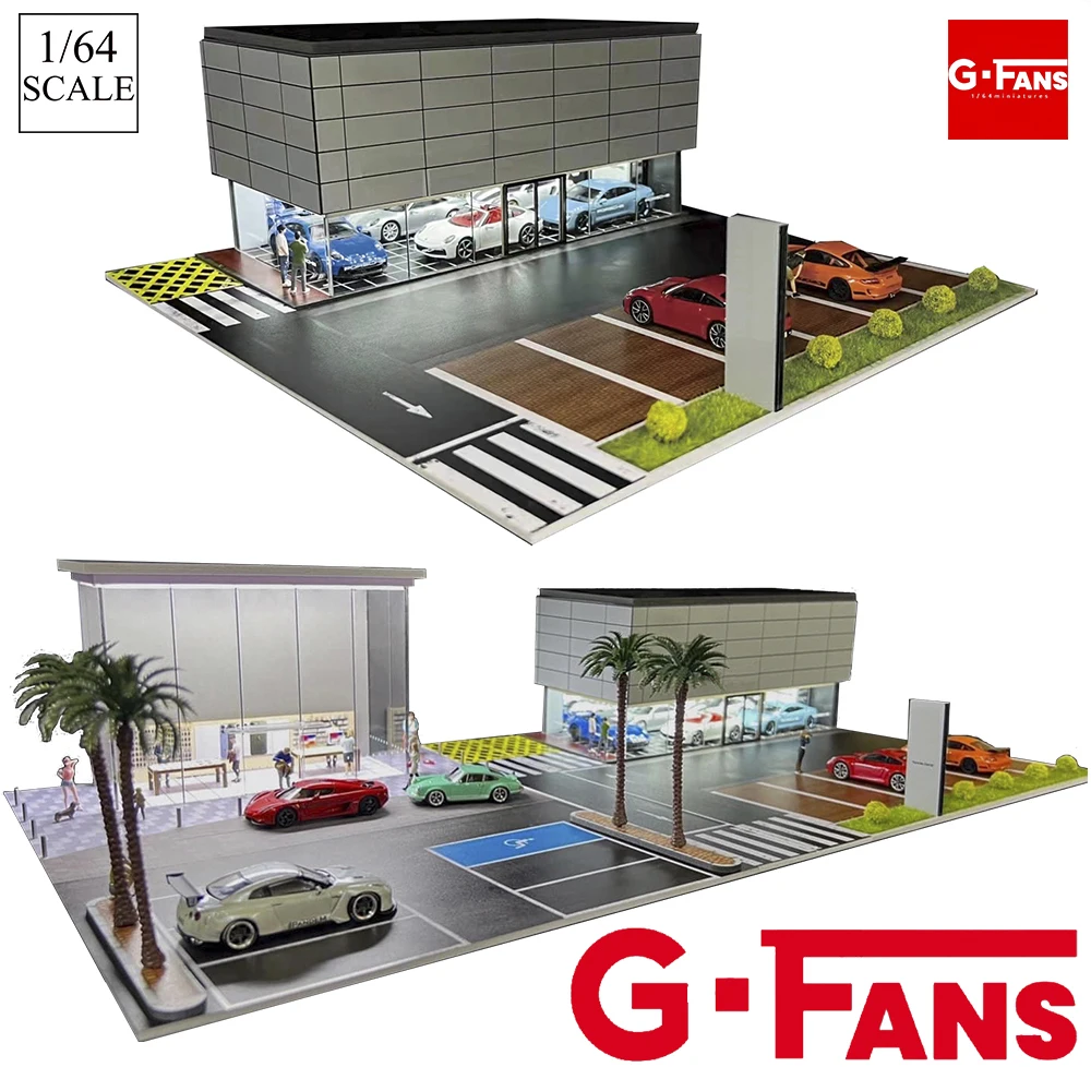 Car Garage Model 1:64 G FANS Diorama With LED Lights Parking Lots City DIY Model Sets Can Be Combined with Cities