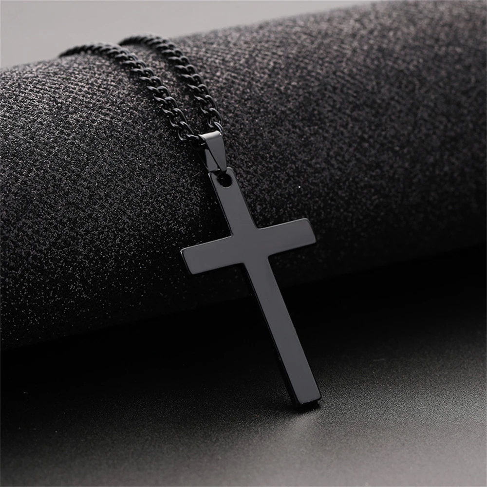3 Colors Simple Stainless Steel Cross Pendant Necklace Hip Hop Style Christian Charm Necklace For Men Boys Jewelry Gifts