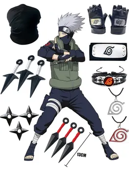 Аниме Наруто Какаши Косплей Аксессуары 5 шт. набор кунай повязка перчатки маска Ниндзя Учиха варежки фигурки реквизит Детские игрушки