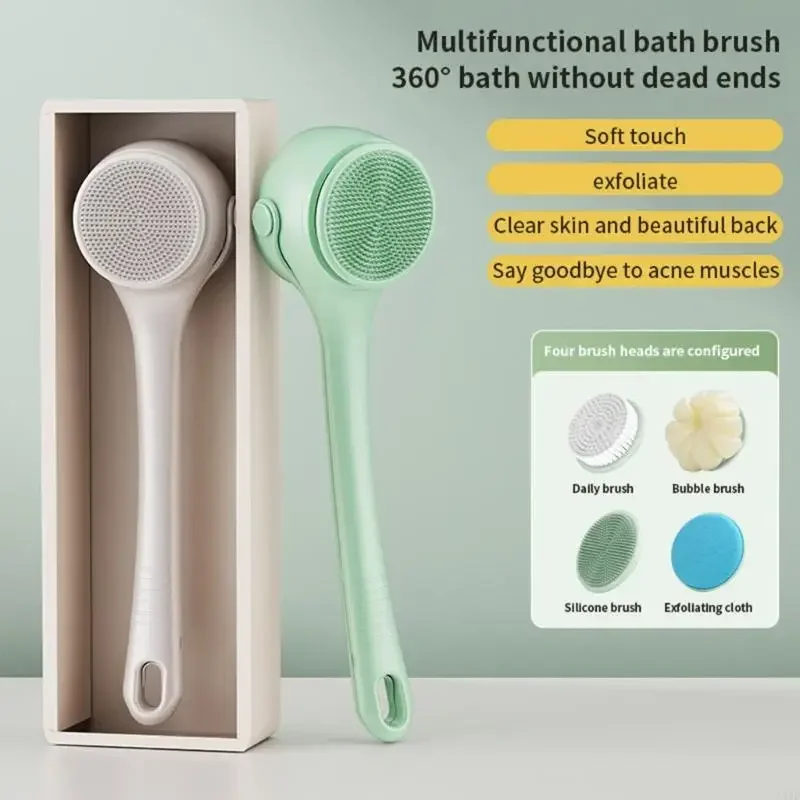 Electric Soft Body Bath Brush Shower Scrubber Double Handle Back Rubbing Machine Long Handle Cleaning Brush Bathroom X7XA