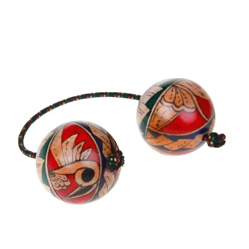 African Shaker Wood Double Ball Hand Percussion Instruments Hand-Painted Rhythmic Ball for Adults Teenagers Beginners