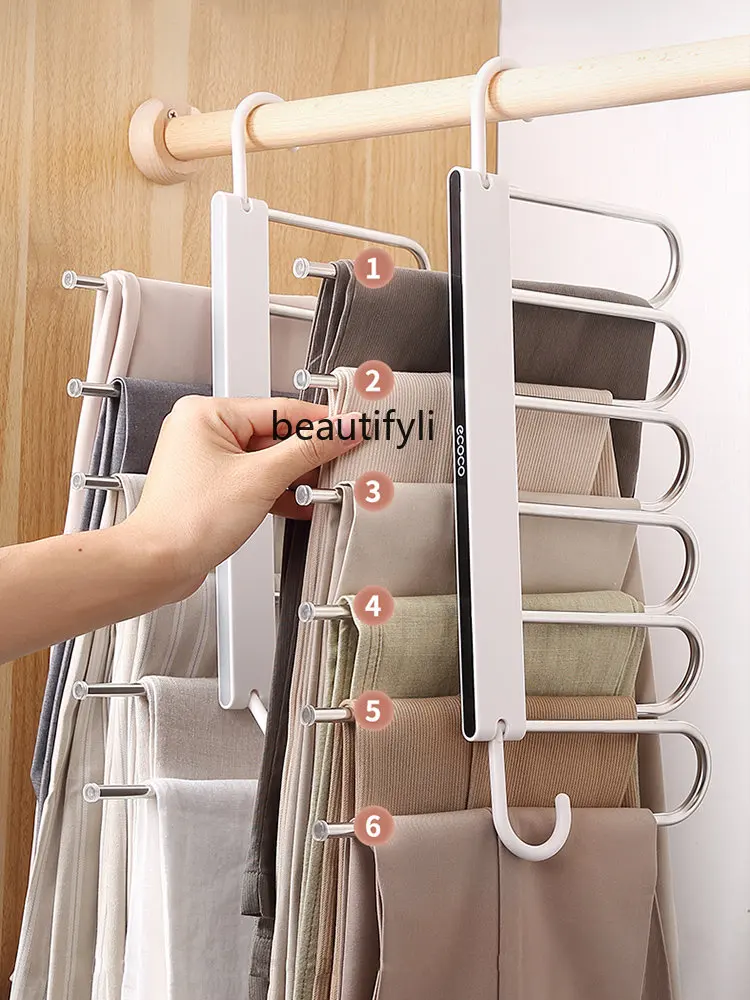 

zq Rack Retractable Multi-Functional Dedicated Pants Hanger Household Built-in Trouser Press Wardrobe Storage Pants Hanger