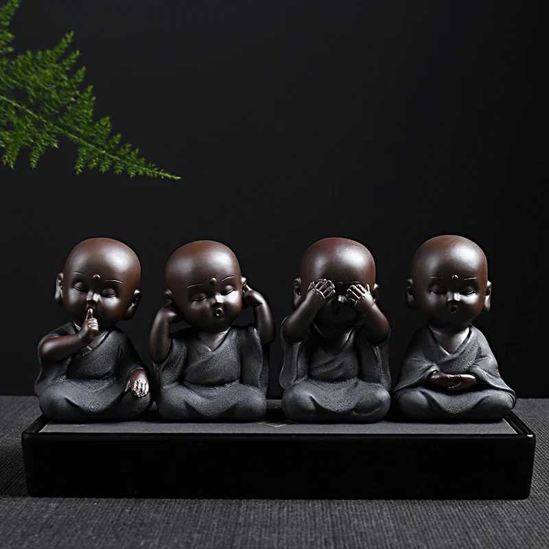 Little Monk Tea Pet Ornaments Boutique Ceramic Figures Four No Small Monks Living Room Coffee Table Decoration Tea Set Supplies