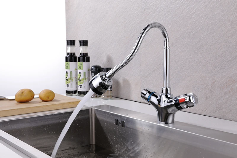 Torneira misturadora termostática de cozinha fria e