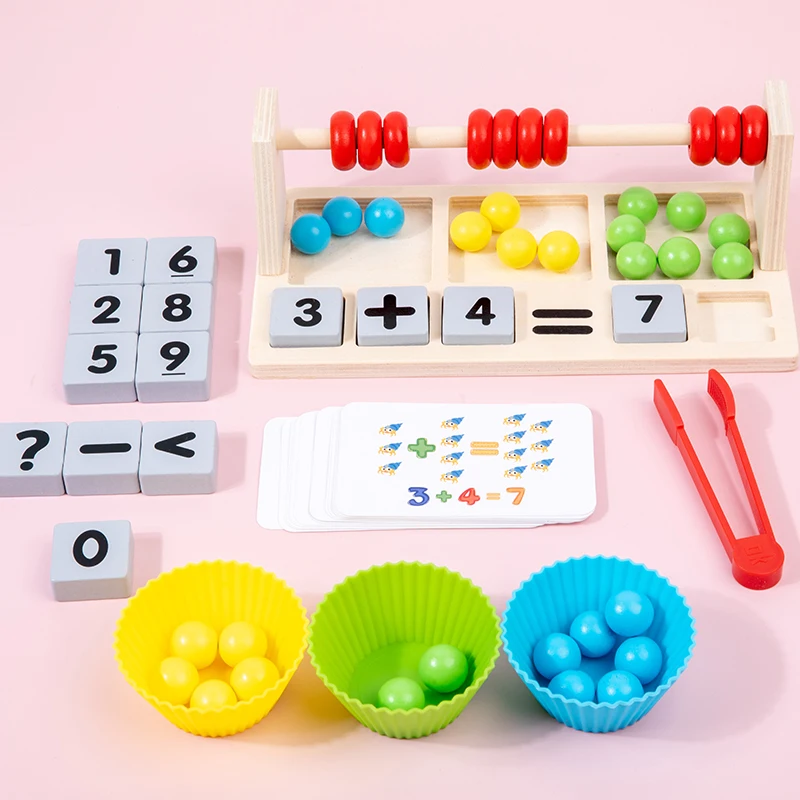 Montessori Wooden Toys Colorful Beads Calculation Frame Mathematics Operation Games Early Education AIDS Math Toys For Children