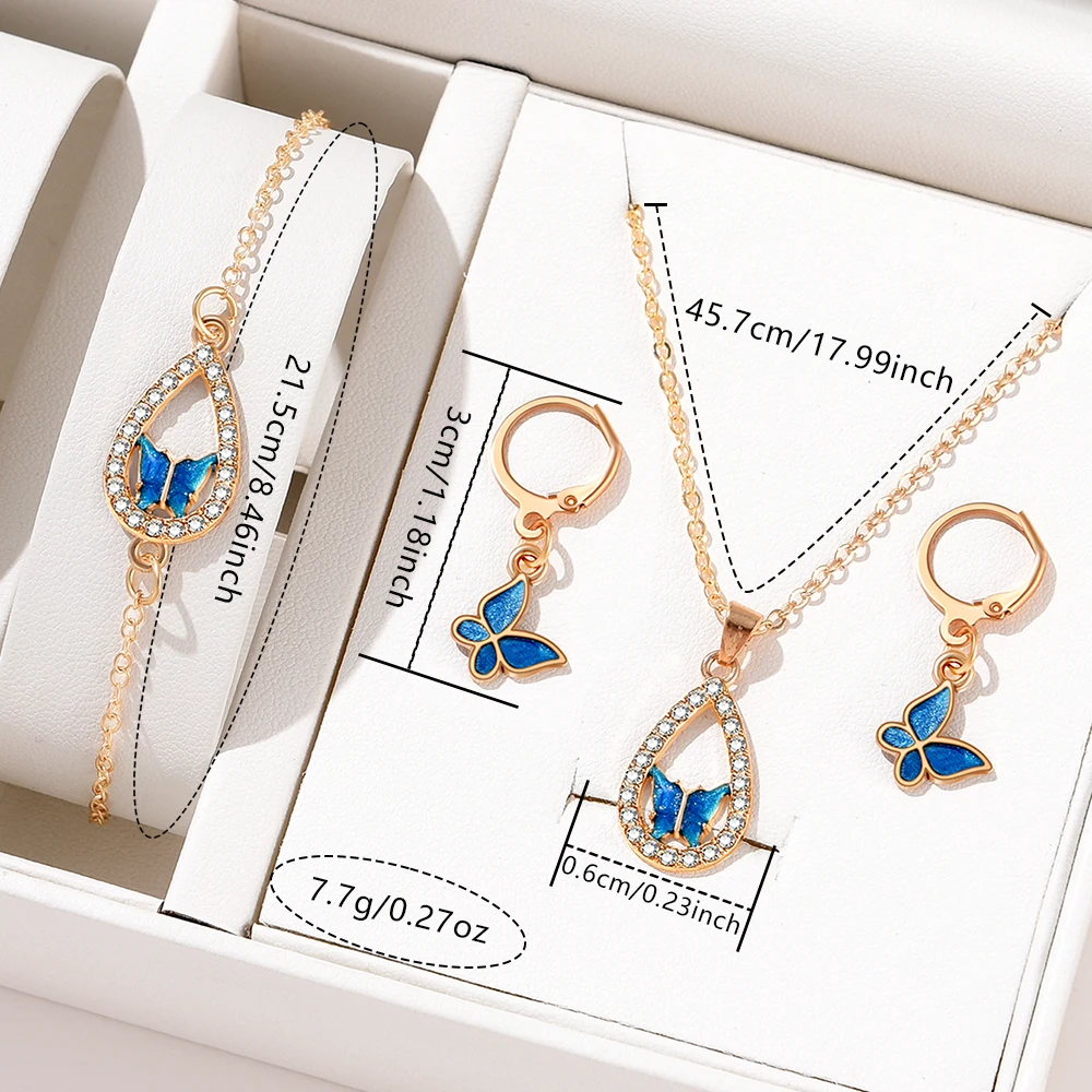 5PCS Blue Women Watch Fashion Light Luxury Butterfly Element Dial Quartz Wristwatch Leather Strap Watch Jewelry Set Gift For Her 6