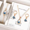 5PCS Blue Women Watch Fashion Light Luxury Butterfly Element Dial Quartz Wristwatch Leather Strap Watch Jewelry Set Gift For Her 6