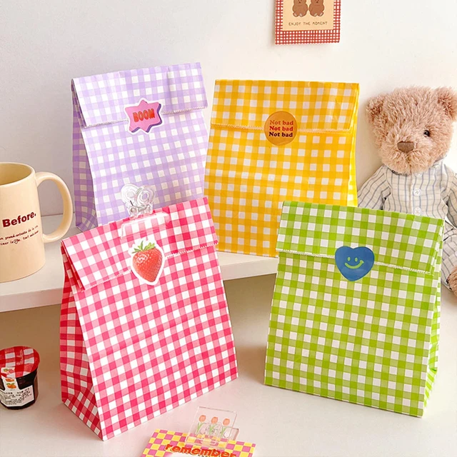 Mini bolsas de papel Kraft a cuadros para fiesta de niños, bolsas de papel  Kraft con sello, embalaje de regalo, suministros para comida de cumpleaños,  6 unidades por lote - AliExpress