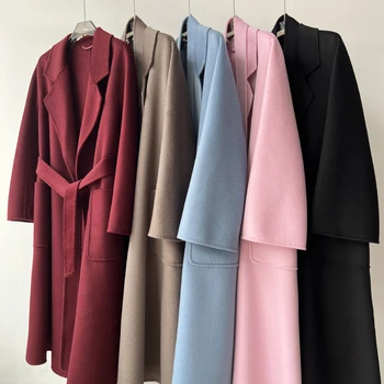 Nuovi colori accappatoio fatto a mano stile grande formato ondulazione dell'acqua cappotto da donna in lana double face bavero giacca con cintura allentata marea autunno inverno 1
