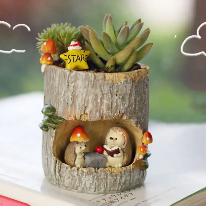 Simpatici vasi succulenti vaso per fioriera per animali piante con foro di drenaggio portapenne per ceppo d'albero giardino decorazione del Desktop di casa  15