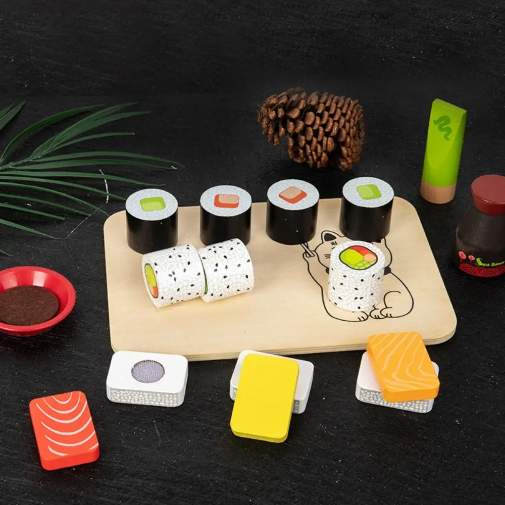 Funny Simulation Make Sushi Kitchen Smooth Japanese Style Pretend Play Sushi Toys Birthday Gift Educational Wooden Food Set
