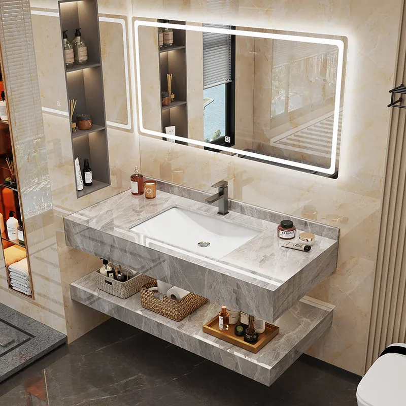 ตู้เก็บของในห้องน้ำแบบเรียบง่าย ตู้เครื่องแป้งพร้อมกระจก ตู้เก็บของในห้องน้ำสำหรับแต่งหน้า เฟอร์นิเจอร์หรูหราทันสมัย 1