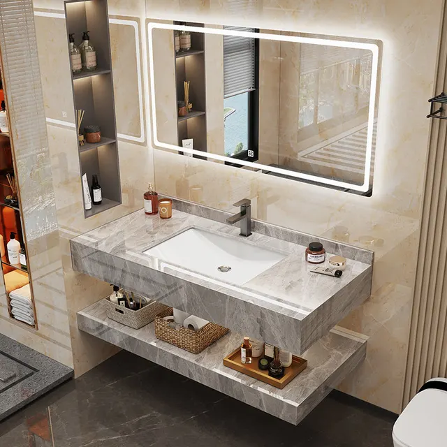 ตู้เก็บของในห้องน้ำแบบเรียบง่าย ตู้เครื่องแป้งพร้อมกระจก ตู้เก็บของในห้องน้ำสำหรับแต่งหน้า เฟอร์นิเจอร์หรูหราทันสมัย 1