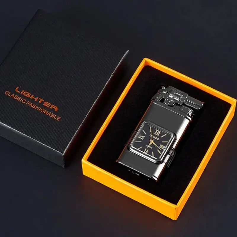 Windproof Lighter Vintage Watch Bezel Jet Dual Flame Torch Inflatable Gas Lighter Metal Quartz Dial Watch NO Gas