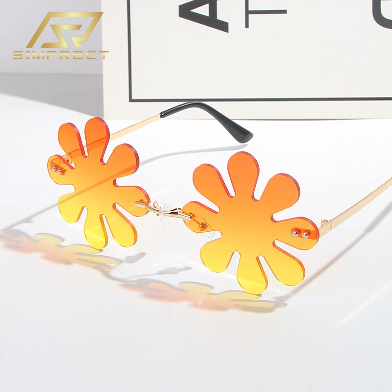 

SIMPRECT Fashion Rimless Flower Sunglasses Women 2023 Luxury Brand Quality Designer UV Protection Party Funny Y2K Sun Glasses