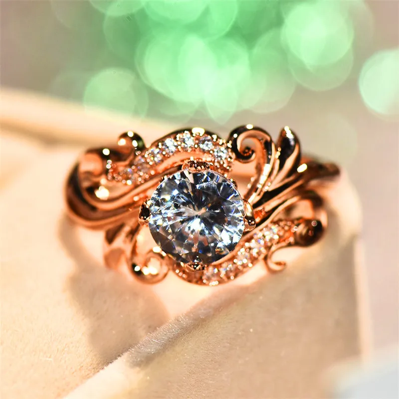 Cute Female White Zircon Stone Engagement Ring Rose Gold Color Wedding Jewelry For Women