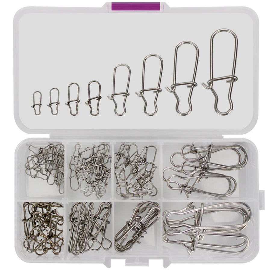 Stainless Steel Fishing Swivels, Duo Lock Snap, Quick Change Clips, Lure Swivels Fresh Saltwater Fishing Clips, 24-183LB, 100Pcs