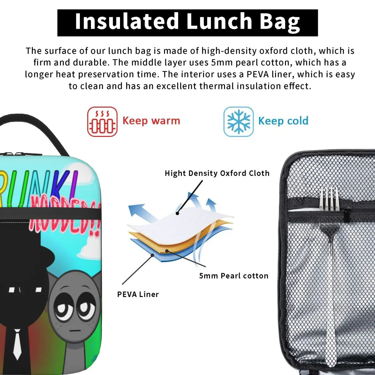 Sprunki Incredibox Sprunki Thermal Insulated Lunch Bags for Work Portable Food Bag Container Cooler Thermal Lunch Boxes