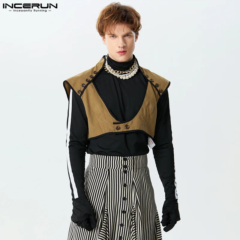 

INCERUN Men Irregular Vests Solid Color O-neck Sleeveless Button Fashion Casual Waistcoats Men Streetwear 2024 Crop Vests S-3XL