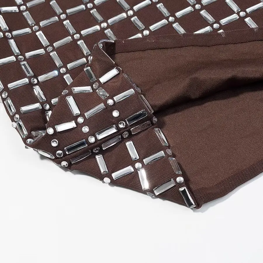 Women Rhinestone Mini Skirts Two Piece Sets 2025 New Fashion Corset Top Women's Suits Chic Elegant Party Set Woman Outfits