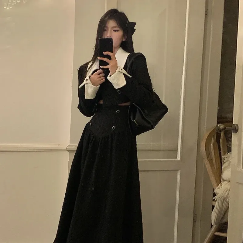 

Insozkdg Colorblock Elegant Women Suit Jacket Skirt Set High Sense Socialite Suit Blazer High Waist Suit Top Skirt Two-piece Set