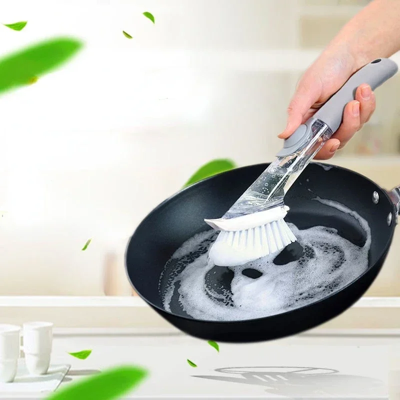 Description Picture 2 of itemKitchen Cleaning Brush With Dishwashing Sponge 2 In 1 Long Handle Dish Washing Brush Household Cleaning Tools