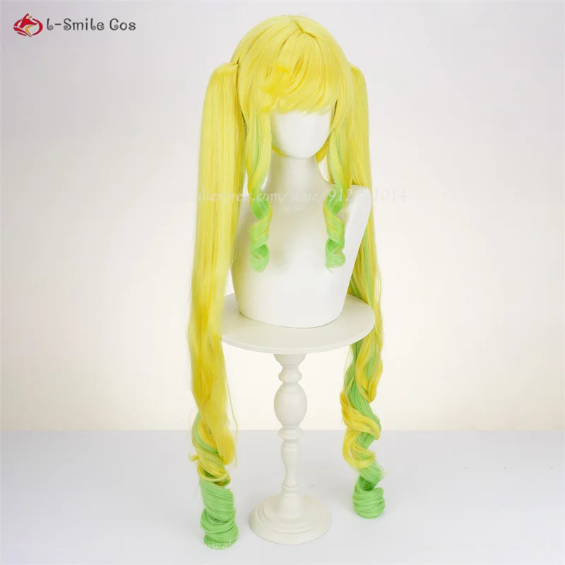 Anime Rock Ririsa Suzunomiya Cosplay Perücke Gelb Grün 100cm Lang Lockig Hitzebeständig Synthetik + Wig Cap 4