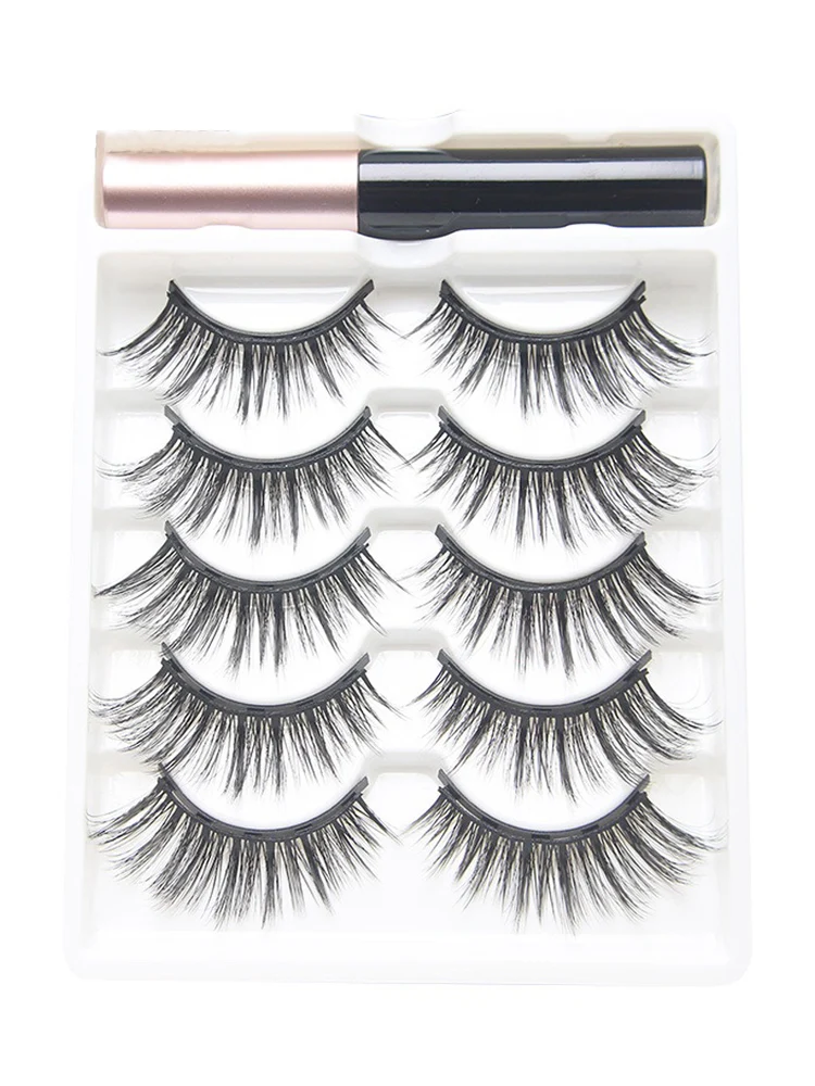 Magnetic Eyelashes fake eyelashes Full Strip Natural Cilia Liquid Magnet Eyeliner No Glue Needed Easy Wear Eyelash Extension Tool 5 Pairs