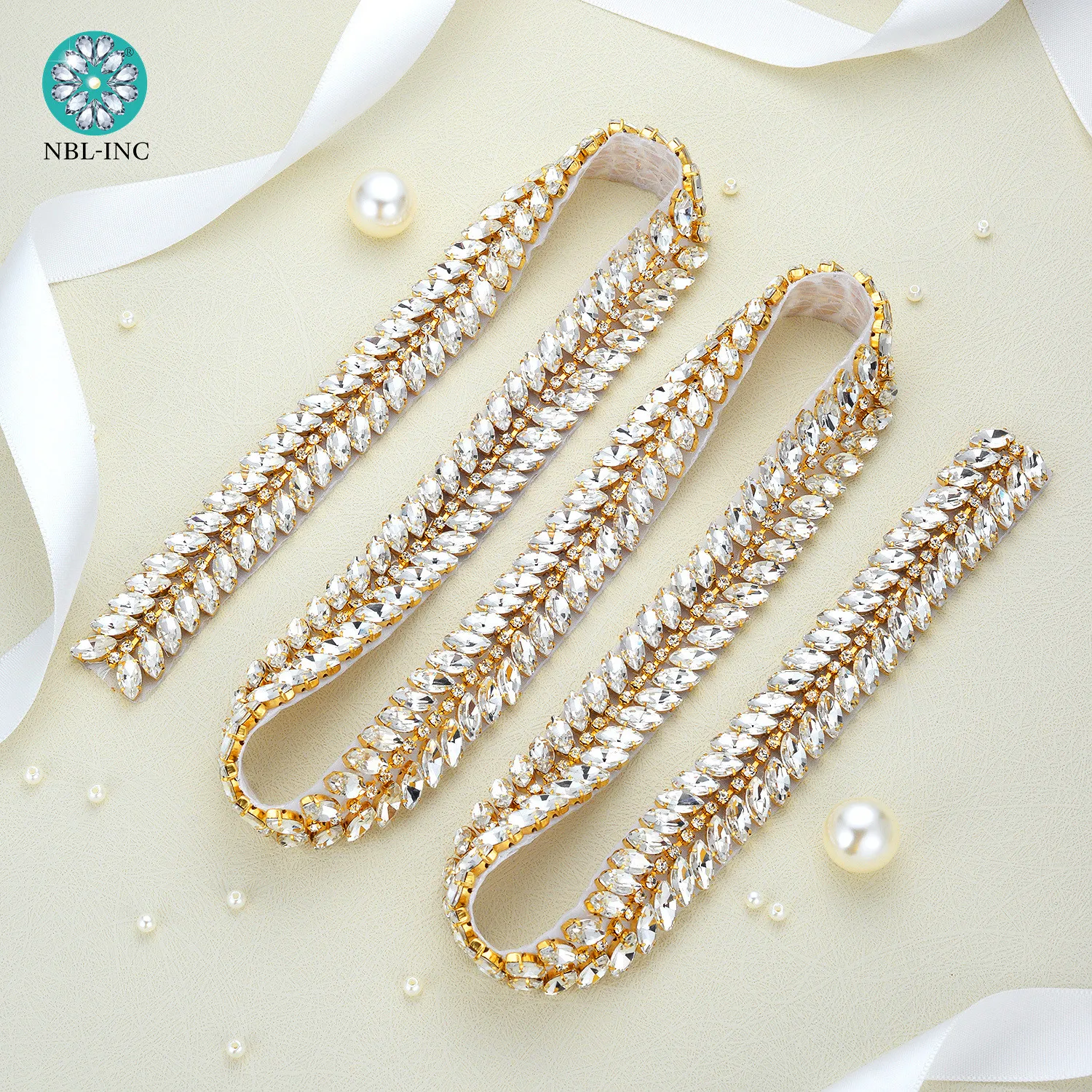 1 YARD) Silver clear bridal beaded crystal rhinestone applique trim belt  gold sewing iron on for wedding dress clothing WDD0278