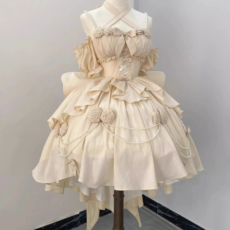 Women Lolita Style Dress Vintage Elegant Kawaii Cute Lace Ruffles Coaplay Princess Dresses Gothic Y2k Wedding Party
