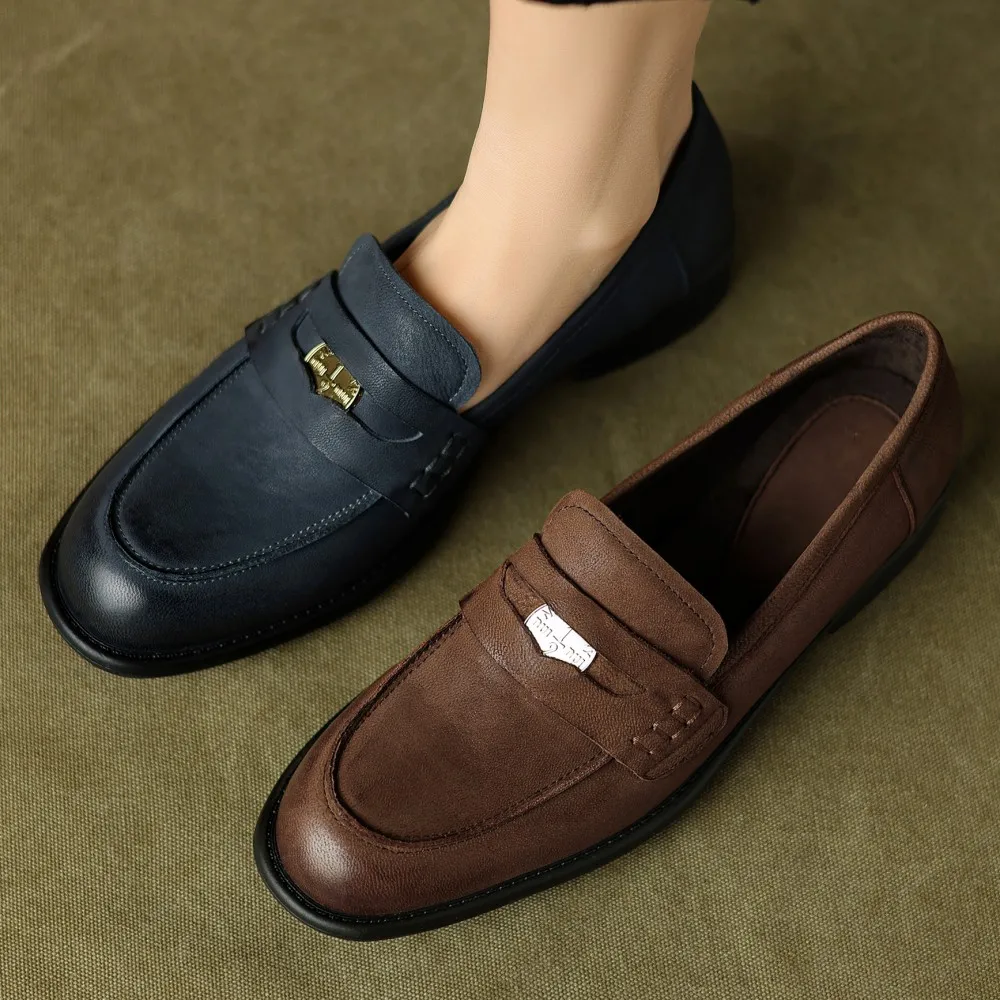 

Women's genuine leather round toe slip-on flats loafers high quality soft comfortable casual female moccasins espadrilles shoes