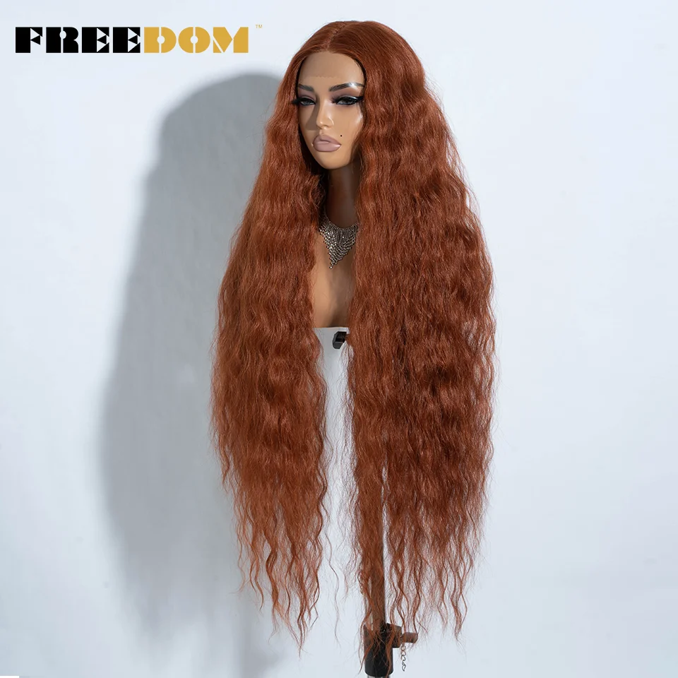FREEDOM Synthetic Lace Front Wigs For Women 42" Long Curly Wig 6" Deep Part Lace Wig Black Ginger Cosplay Wigs Local Shipping 3