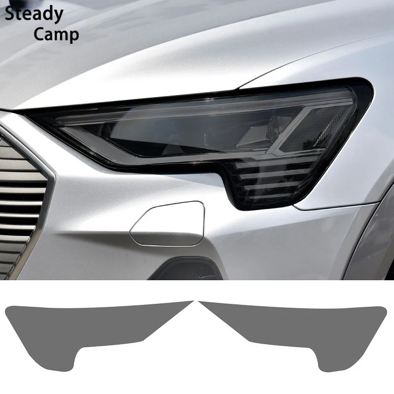 

2 Pcs Car Headlight Protective Film Front Light Transparent Smoke Black TPU Sticker For Audi Etron 55 Sportback S 2019 2020 2021