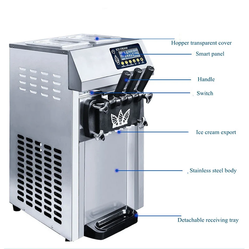 Soft Ice Cream Machines Commercial Sorbet Coolers Tricolor Desktop Sweet Cone Freezing Equipment Vending Machine 3