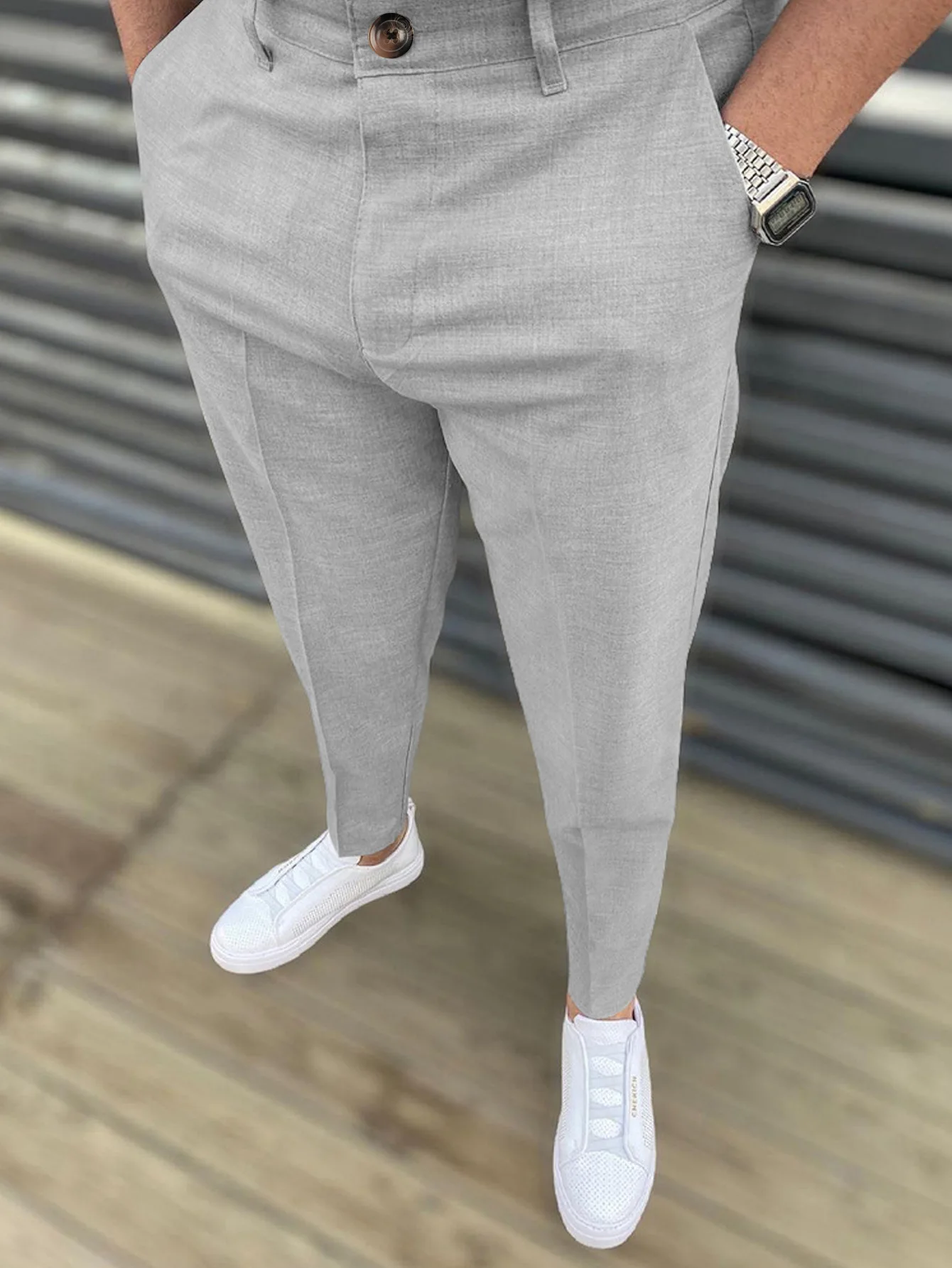 Hot Sale New Men's Casual Pants Fashion Solid Mid Waist Pencile Pants Business Office Social Trousers Male Slim Daily Wear Pants