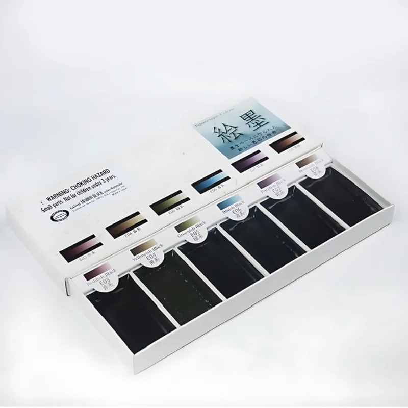 Pigmento de acuarela japonés Boku-Undo e-sumi, conjunto de 6 colores nacarados metálicos, suministros de Arte de pintura profesional