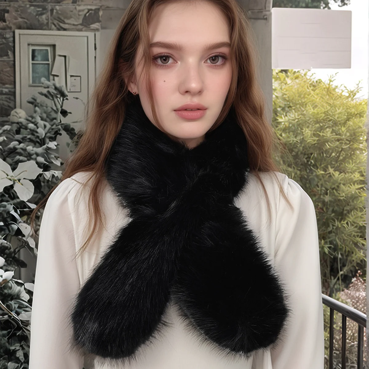 Faux Rabbit Fur Scarf Winter Warm Neckerchief Women Solid Color Neck Muffler Long Plush Shawl Ladies Thick Scarves 4