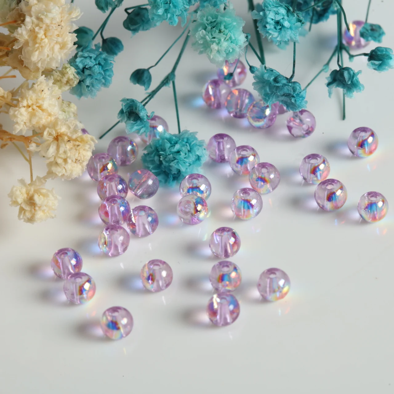 Purple Iridescent Round Glass Beads