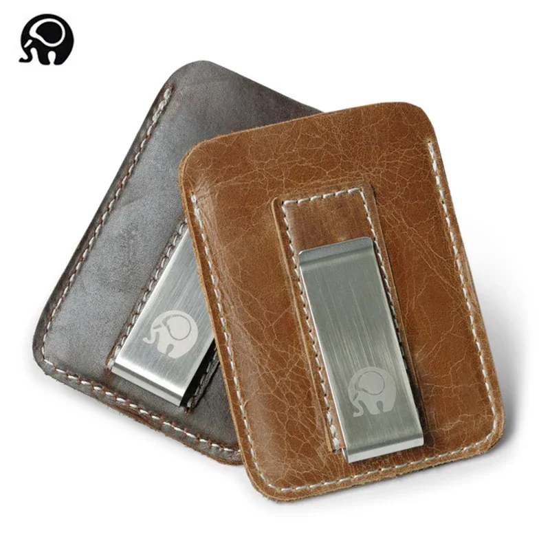 

Wholesale Genuine Leather Money Clip Metal Men Card Pack Slim Bills Cash Clips Clamp for Money Thin Billfold Holder Cheap NEW