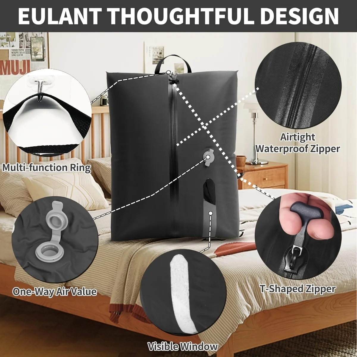 Vacuum Bags for Travel Luggage Vacuum Compression Storage Bag Reusable Compression Bag Waterproof Dustproof Foldable Storage 2