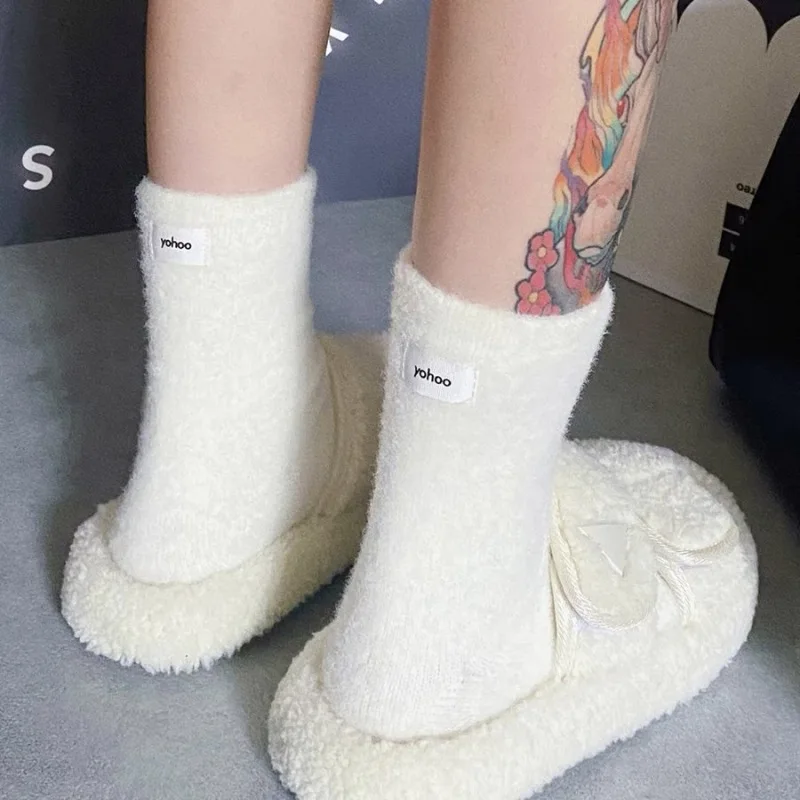 

Осенне-зимние хлопковые носки, плюшевые бархатные длинные носки из меха норки для женщин и мужчин, корейская мода, утолщенные теплые короткие носки для улицы