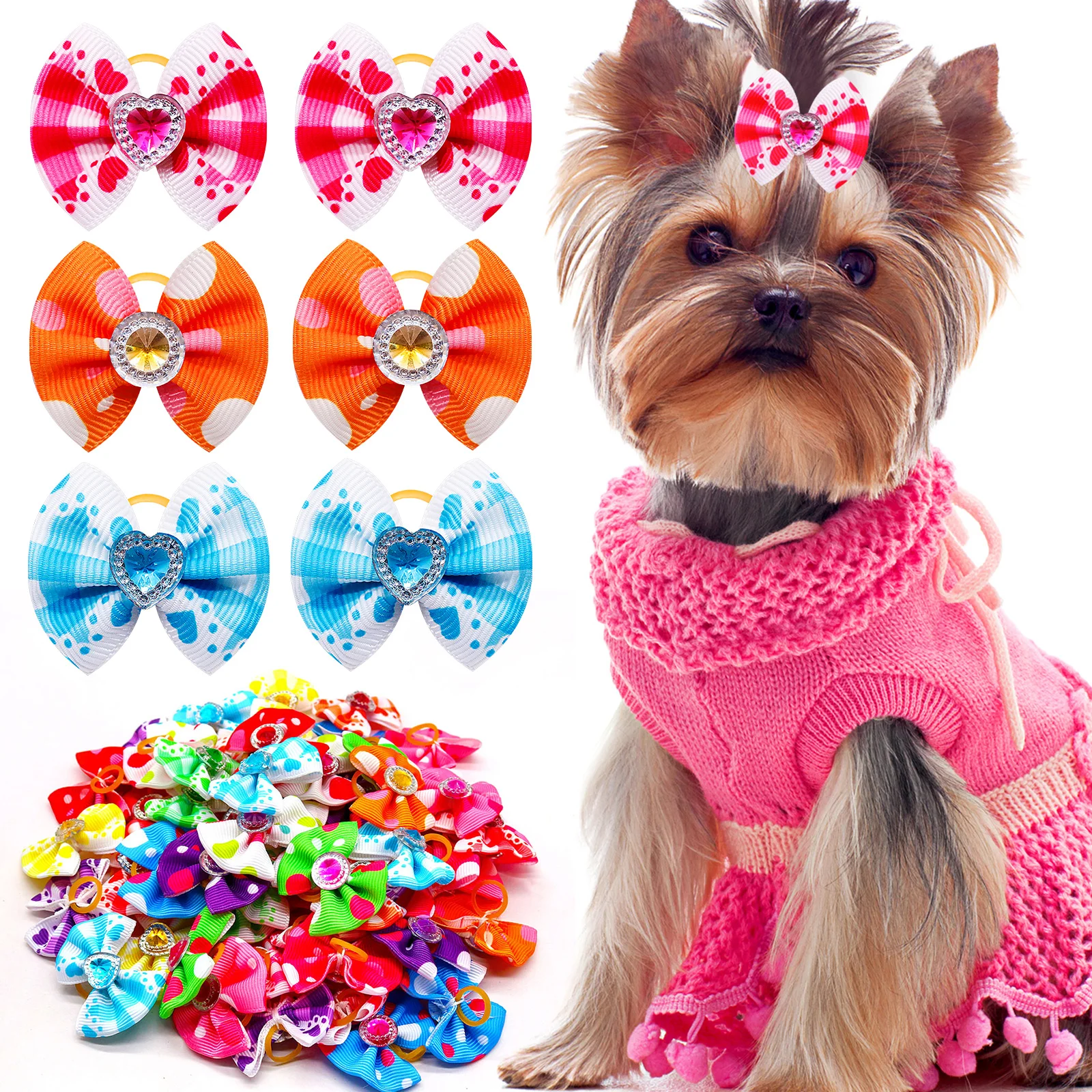 

100pcs Bulk Bows Diamond Small Dog Cat Hair Bows For Dogs Pets Hair Accessories Dog Pet Grooming Bows Pet Grooming Accessories